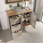 Conjunto para Banheiro Completo com Gabinete, Cuba e Espelheira York Estilare 76cm Bege/Nude