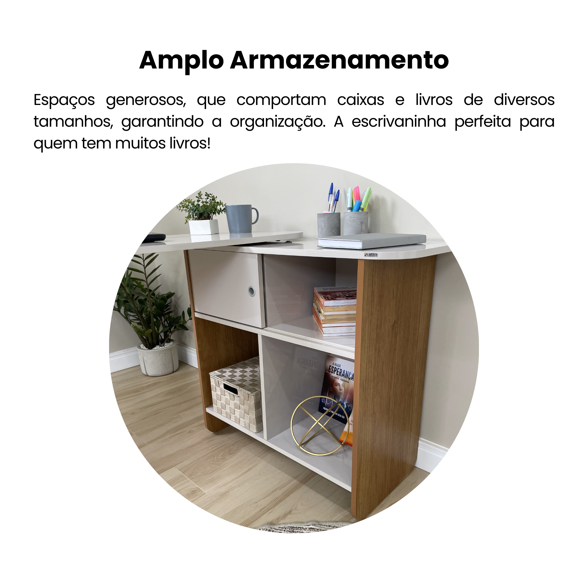 Escrivaninha Mesa Escritório Nomad 4 Nichos 1 Porta 114cm Artely Cinamomo e Off White