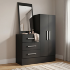Cômoda para Quarto 3 Gavetas 2 Portas com Espelho Dunas Preto Yescasa