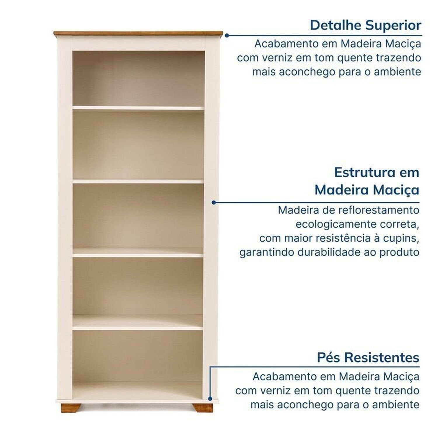 Conjunto Sala de Estar 2 Peças Rack 210cm e Estante Ananda CabeCasa MadeiraOriginals Off White/Mel