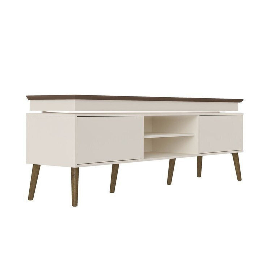 Conjunto Sala de Estar Completa Buffet Oásis e Rack Lumina Bege Off White/Cinamomo Artely