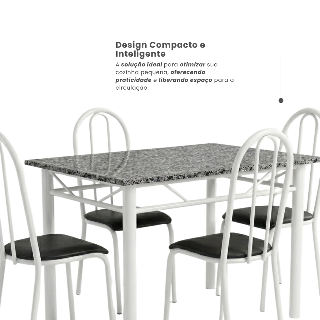 Conjunto Sala de Jantar Mesa Retangular Tampo Granito com 4 Cadeiras Monique Artefamol