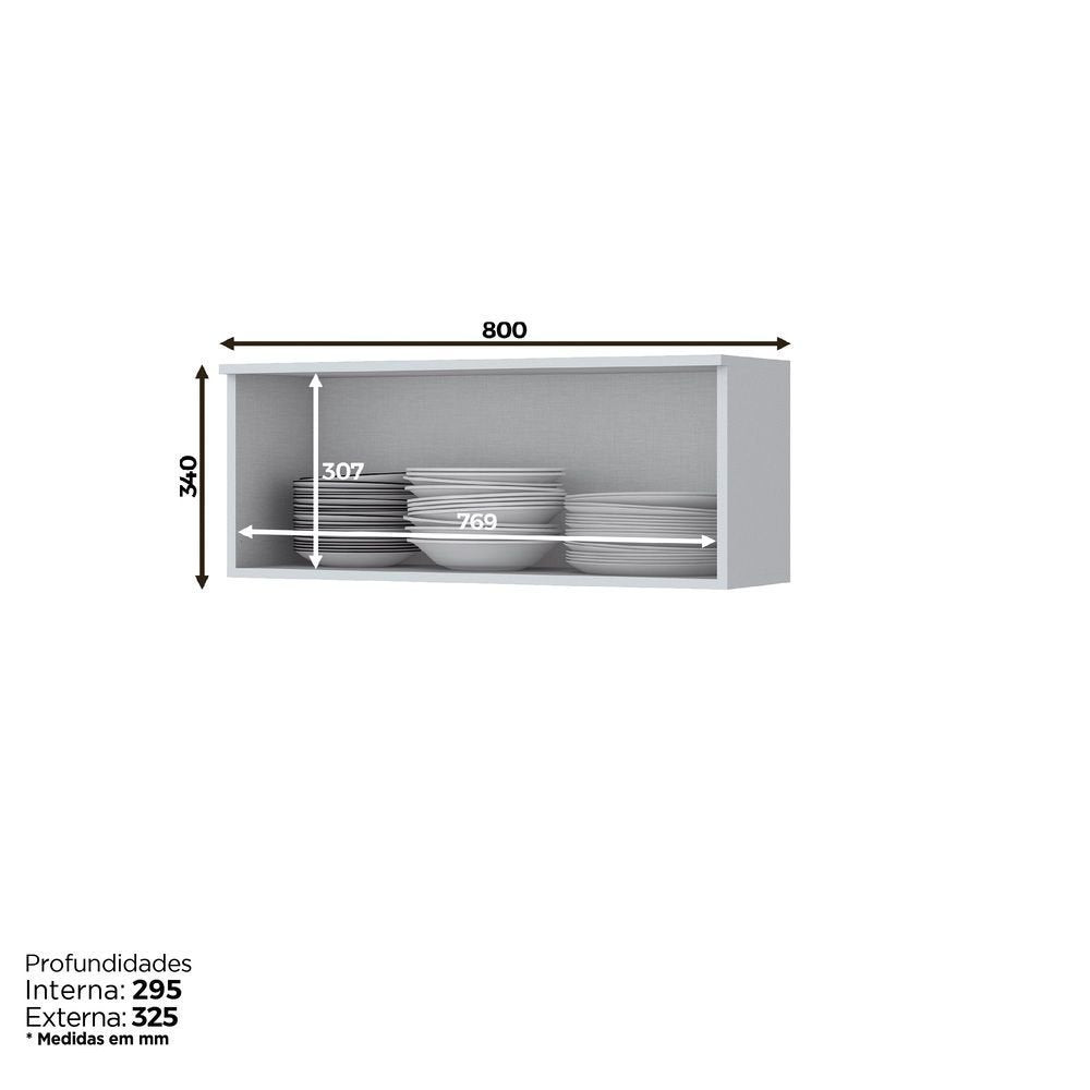 Armário Aéreo 1 Porta Basculante 80cm Emily Espresso Móveis Branco