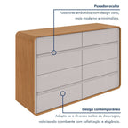 Cômoda para Quarto 8 Gavetas Puxador Embutido Loop 152cm Bege Amêndoa Clean/Off White