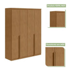 Kit Quarto Infantil com Guarda-Roupa 4 Portas e Cama de Solteiro Marrom Amêndoa Clean Móveis Lopas