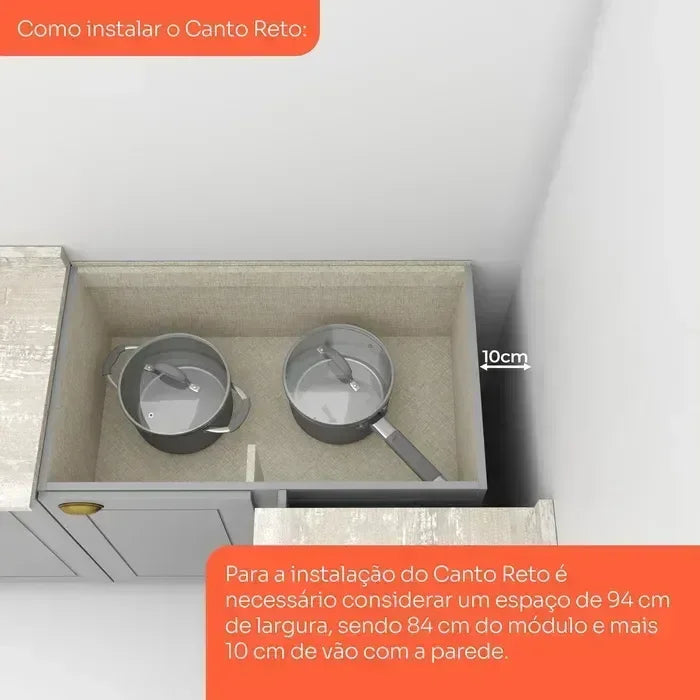 Balcão para Cozinha Canto Reto 1 Porta com Tampo Emily Espresso Móveis Cinza/Nature