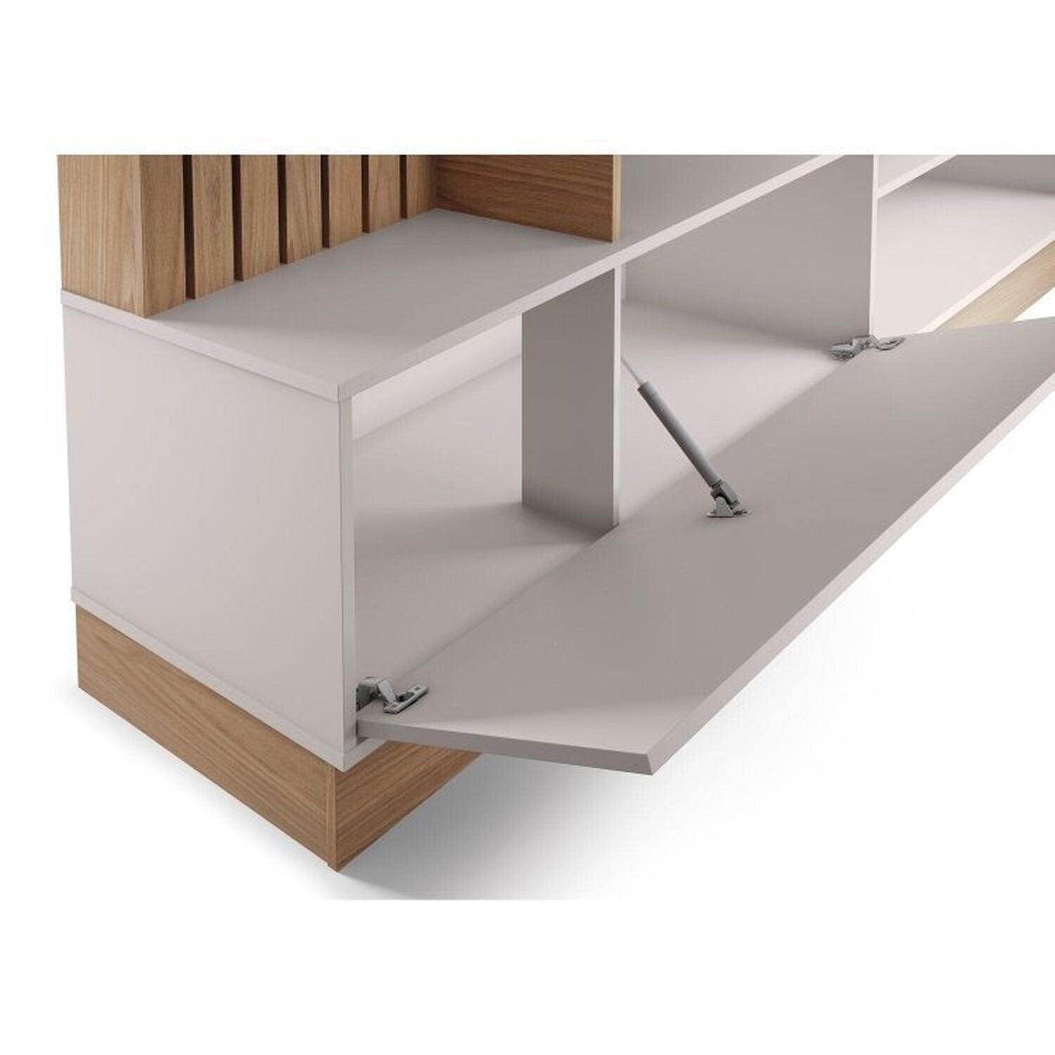 Conjunto Sala de Estar Completa Jurerê Home Maceió para TV Até 65 Polegadas Buffet e Cristaleira 4 Portas Colibri Branco Off White Matte/Freijó