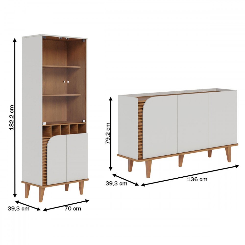 Sala de Estar Completa Jurerê 7 Portas 4 Prateleiras Colibri Off White/Freijó