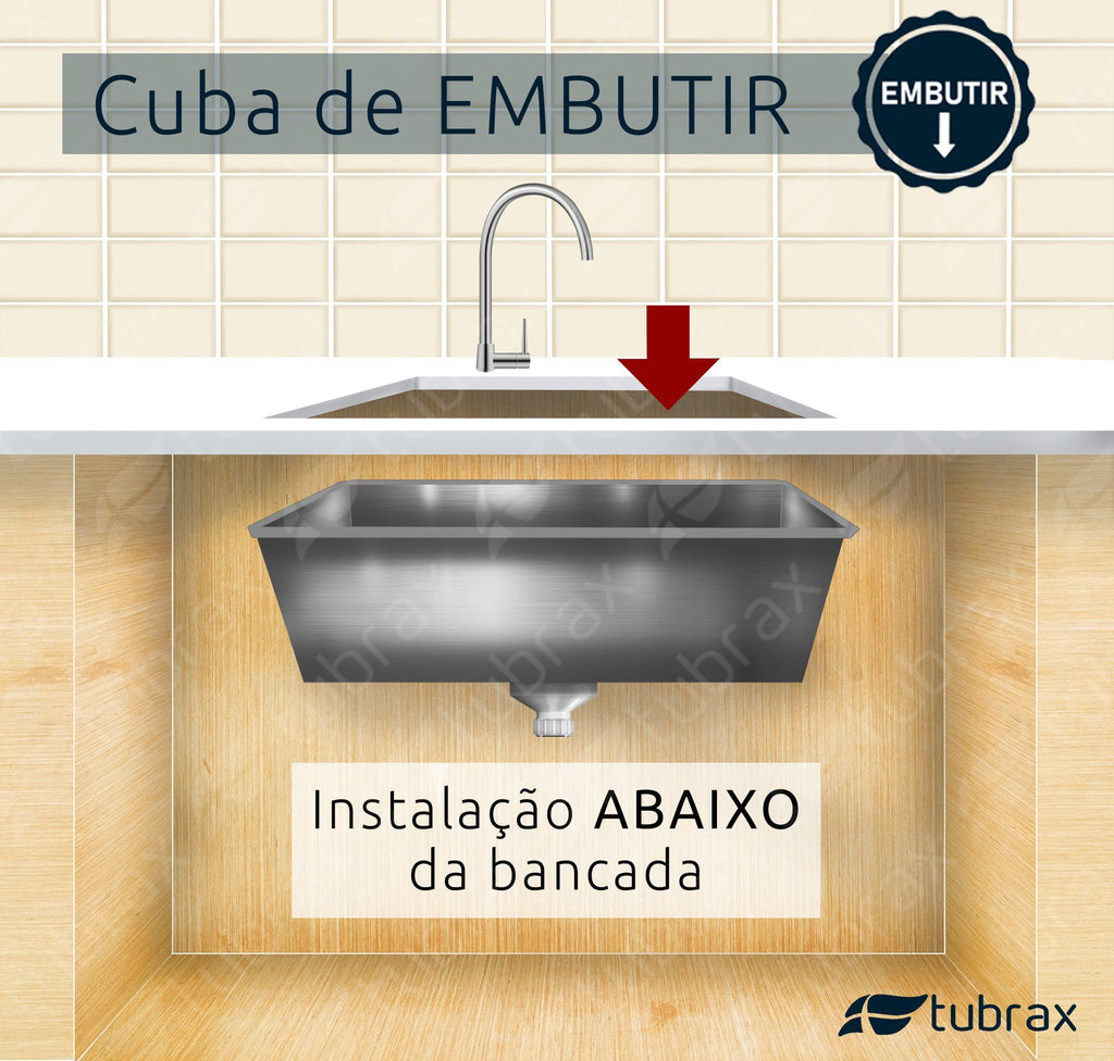 Cuba Pia Cozinha Gourmet Aço Inox 304 Retangular Acabamento Escovado 58x40 Tubrax CAC0022-N