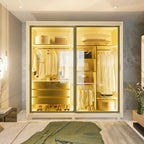 Guarda-Roupa Casal 2 Portas Reflecta com Pés e LED 100% MDF Platinum Gelius Móveis Bege/Off White