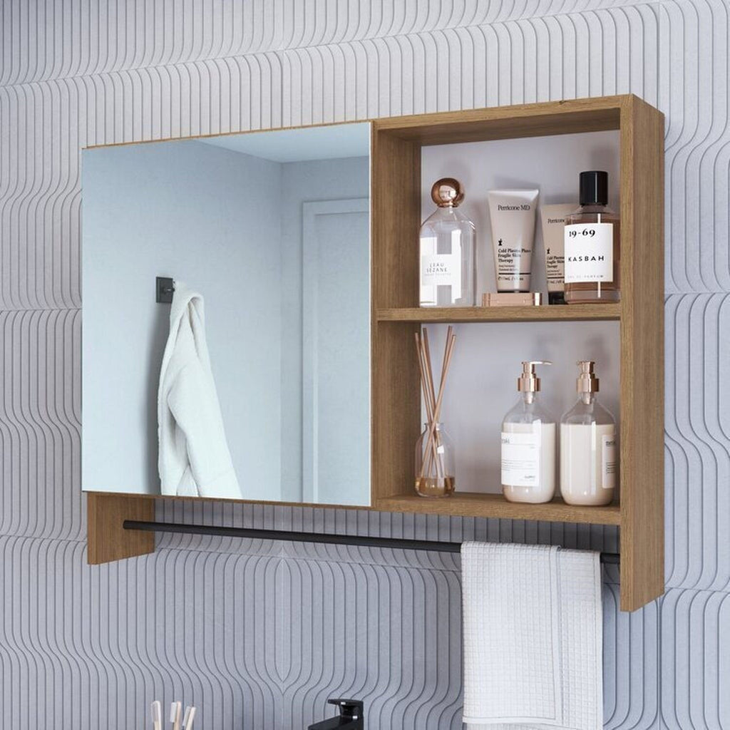 Conjunto para Banheiro Gabinete Suspenso 80cm com Cuba e Espelheira Prodecor CJ8030.20 Marrom/Mel