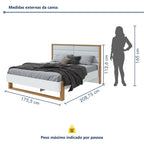 Cama Queen com LED e Pés Flutuantes Freetown Móveis Lopas Marrom Amêndoa Clean/Branco