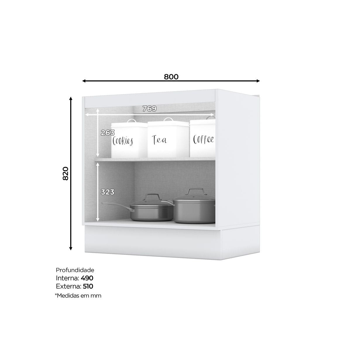 Balcão Cozinha 2 Portas 80cm sem Tampo Emily Espresso Móveis Branco HP