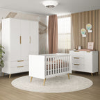 Quarto de Bebê Completo Retrô Melinda Mobili Berço 3 em 1 Cômoda e Guarda-Roupa