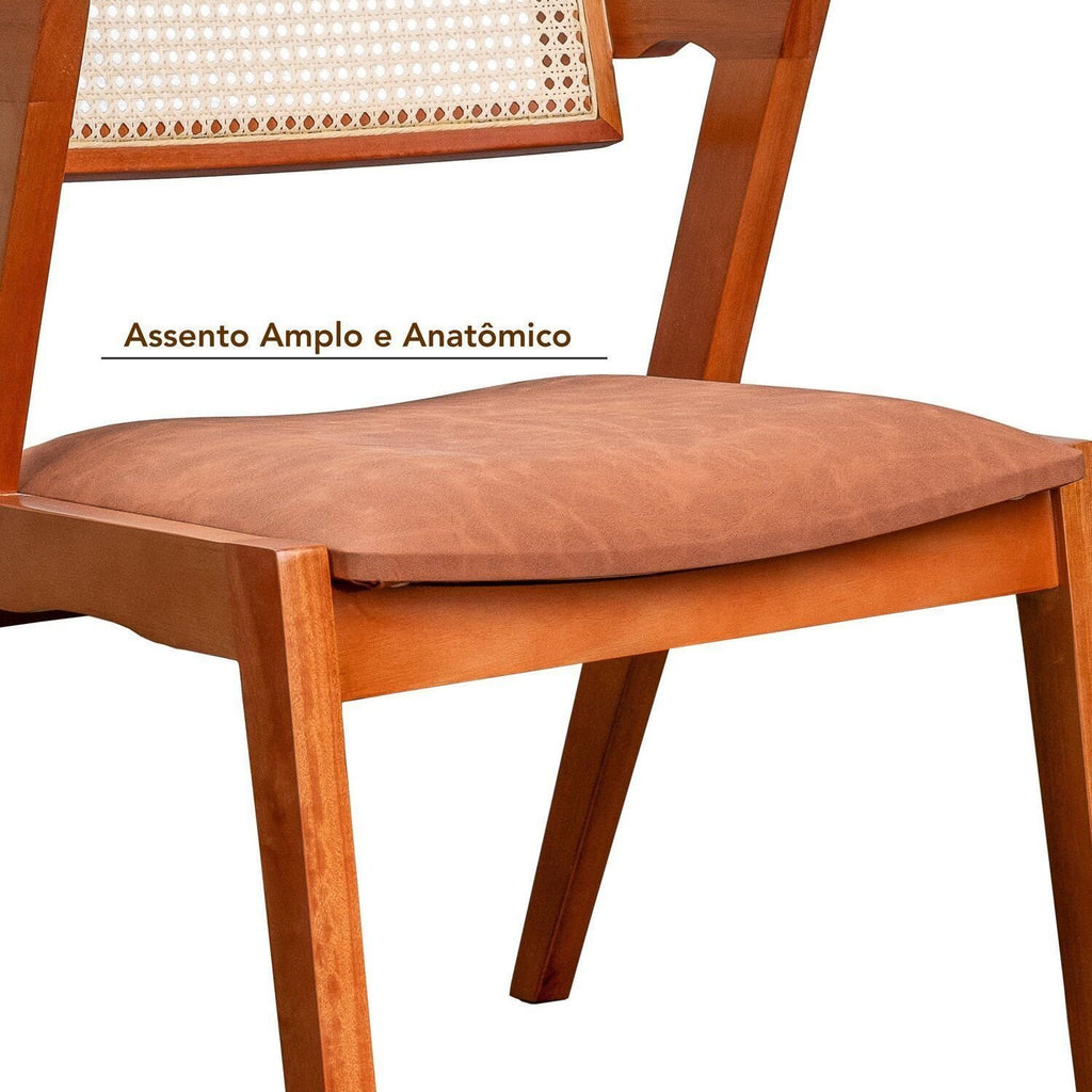 Kit 6 Cadeiras de Jantar Verona Madeira Maciça Rattan Natural Estofada Espresso Móveis