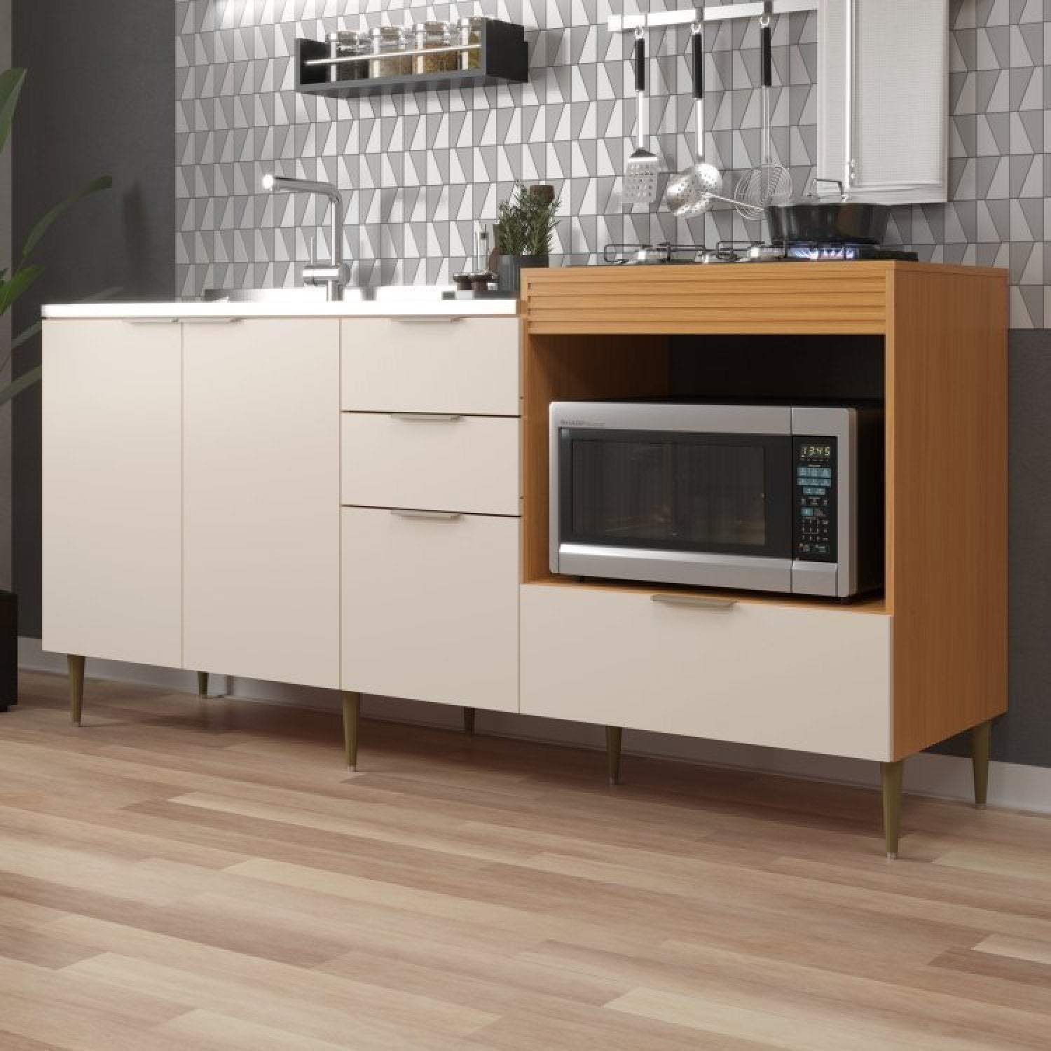 Cozinha Completa Modulada Alice Yescasa 6 Portas 2 Gavetas Laranja/Angelin Premium/Off White