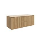 Conjunto para Banheiro Bancada Porcelanato Cuba Esculpida Armário Espelho Ripy Bumi 100cm Amarelo/Wood