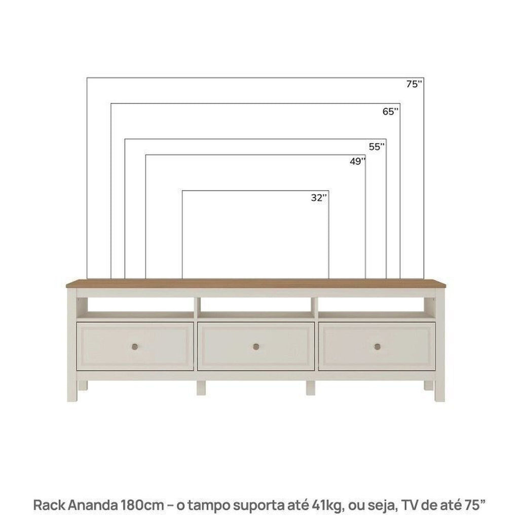 Conjunto Sala de Estar 2 Peças Rack e Cristaleira Ananda CabeCasa MadeiraOriginals Off White/Mel