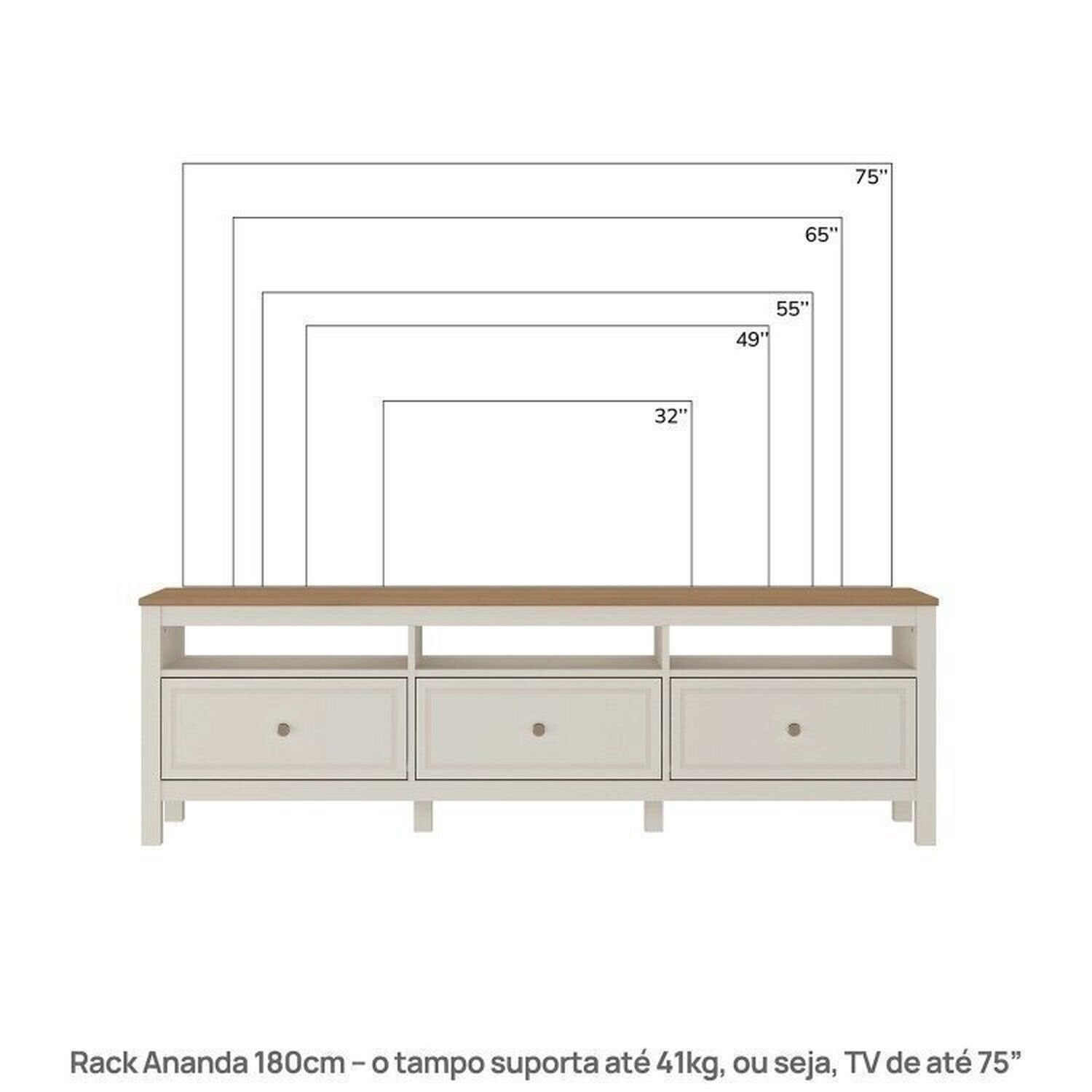 Conjunto Sala de Estar 2 Peças Rack e Cristaleira Ananda CabeCasa MadeiraOriginals Off White/Mel