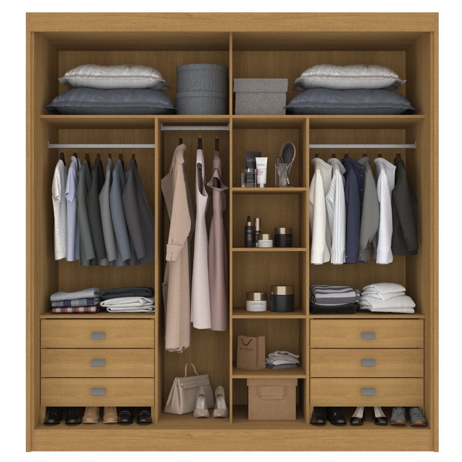 Guarda-Roupa Casal 2 Portas 6 Gavetas D Doro Coliseu 100% MDF Marrom/Cinamomo/Off White