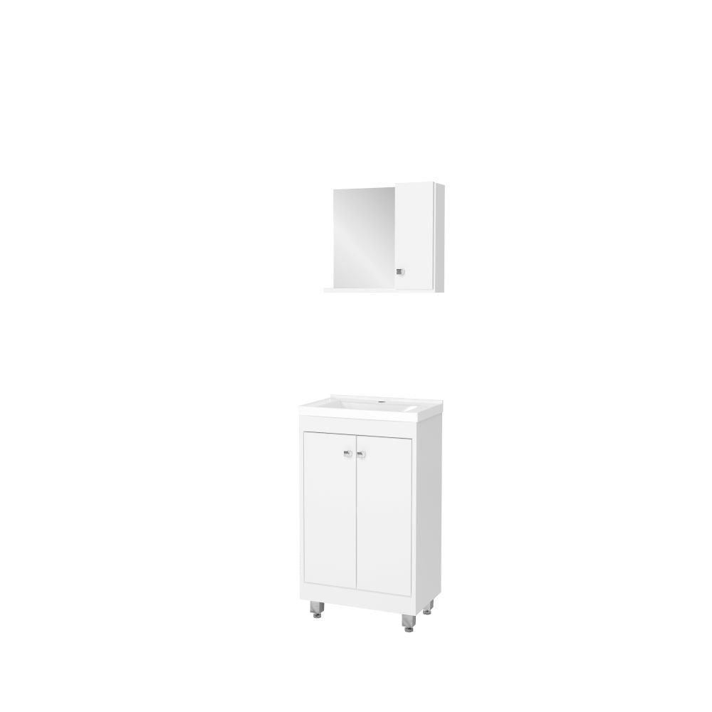 Armário Conjunto de Banheiro com Gabinete, Cuba e Espelheira Lima Ozini 45 cm 2 Portas Branco