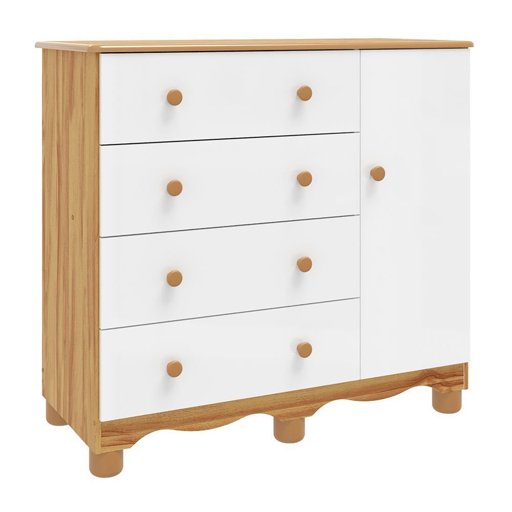 Cômoda Infantil 1 Porta 4 Gavetas 100% MDF Mimo Espresso Móveis Branco Brilho/Amêndoa