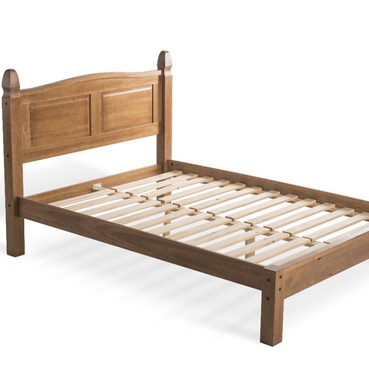Cama Queen Retrô Madeira Maciça Pinus Corona Movezen Nogueira Claro 167cm