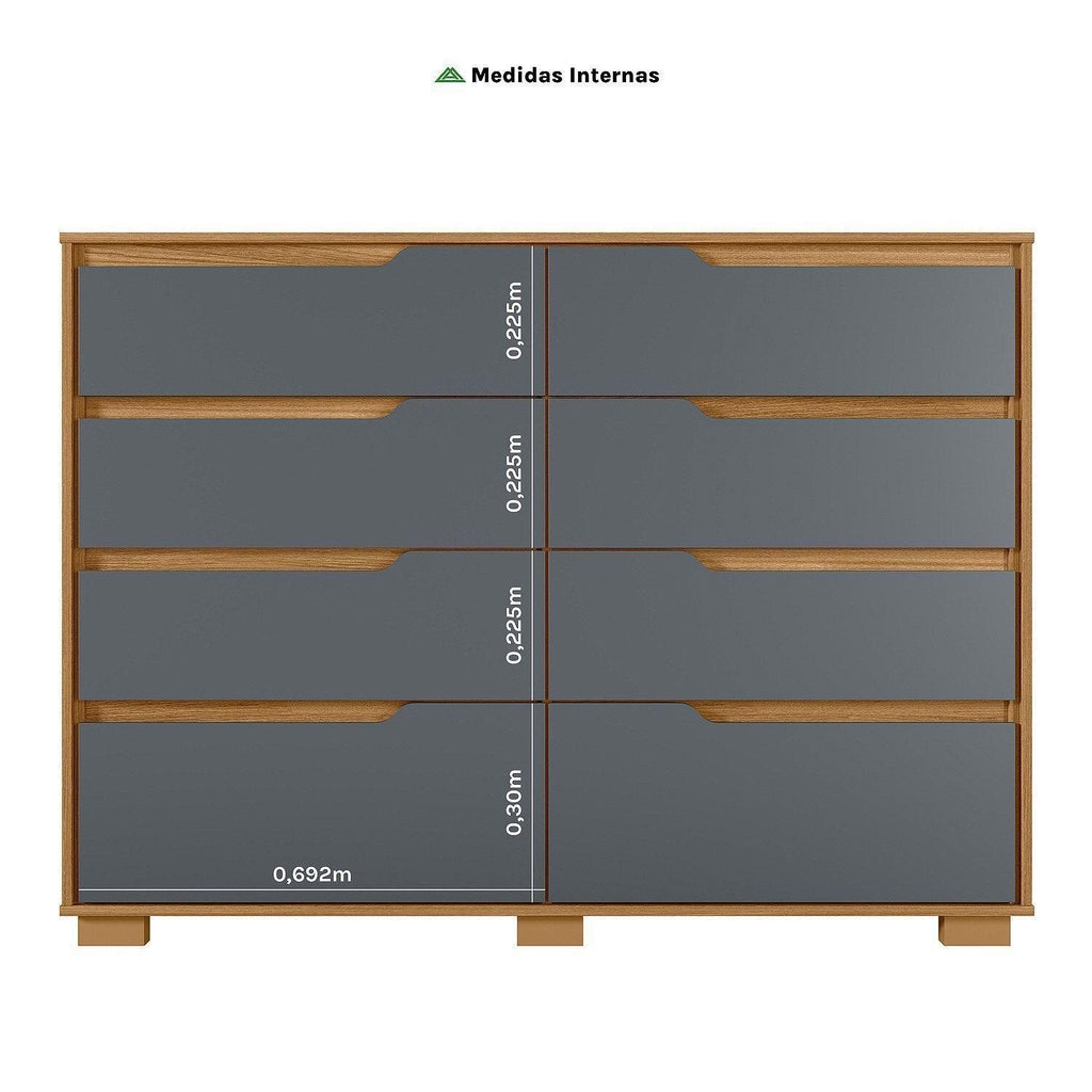 Cômoda para Quarto 8 Gavetas 147cm Georgia Moval Marrom/Freijó/Cinza