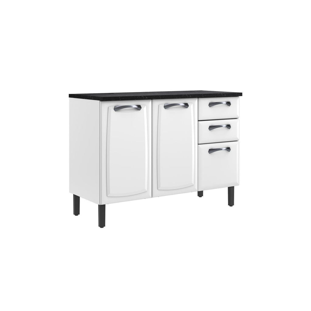 Balcão Cozinha em Aço 3 Portas 2 Gavetas 120cm com Tampo New Premium Itatiaia Branco/Nero Marquina