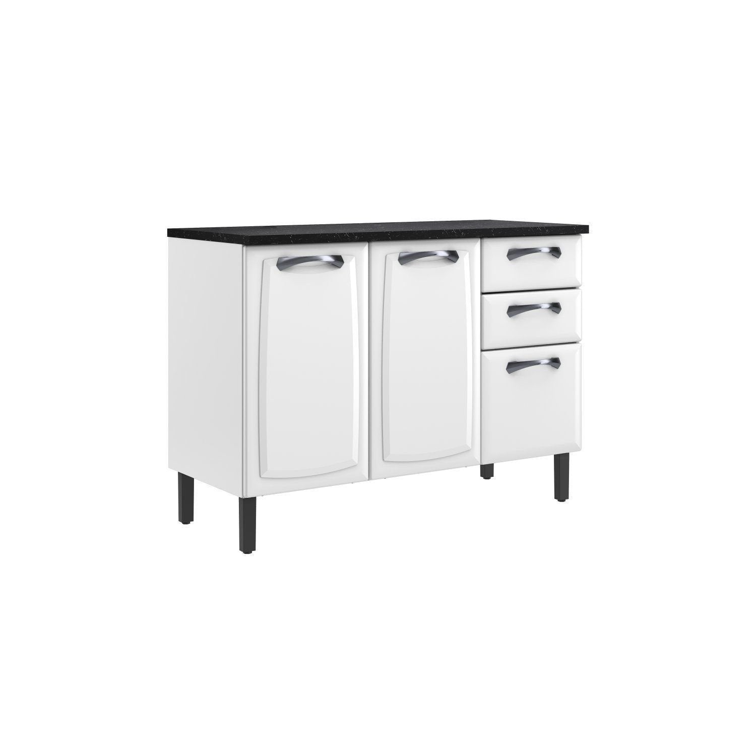 Balcão Cozinha em Aço 3 Portas 2 Gavetas 120cm com Tampo New Premium Itatiaia Branco/Nero Marquina