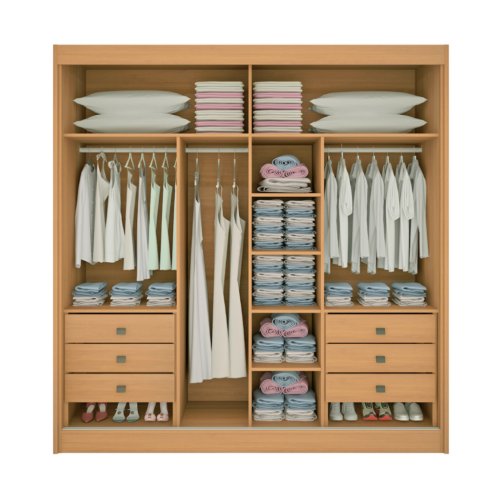 Guarda-Roupa Casal 2 Portas 6 Gavetas Hawai D Doro MDF Marrom/Cinamomo/Off White