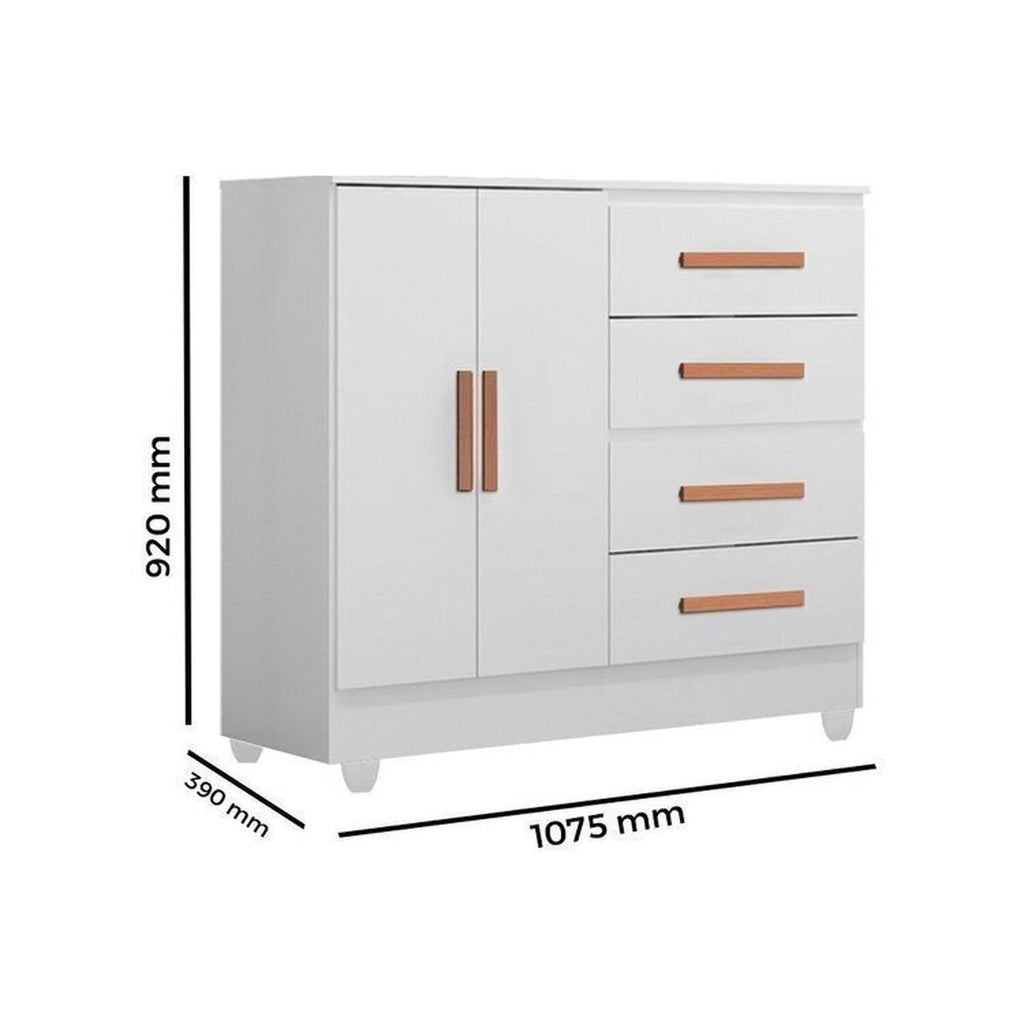 Quarto Bebê Infantil com Guarda-Roupa 3 Portas e 2 Gavetas com Cômoda 4 Gavetas e 2 Portas Lite Móveis Leão Branco
