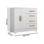 Quarto Bebê Infantil com Guarda-Roupa 3 Portas e 2 Gavetas com Cômoda 4 Gavetas e 2 Portas Lite Móveis Leão Branco