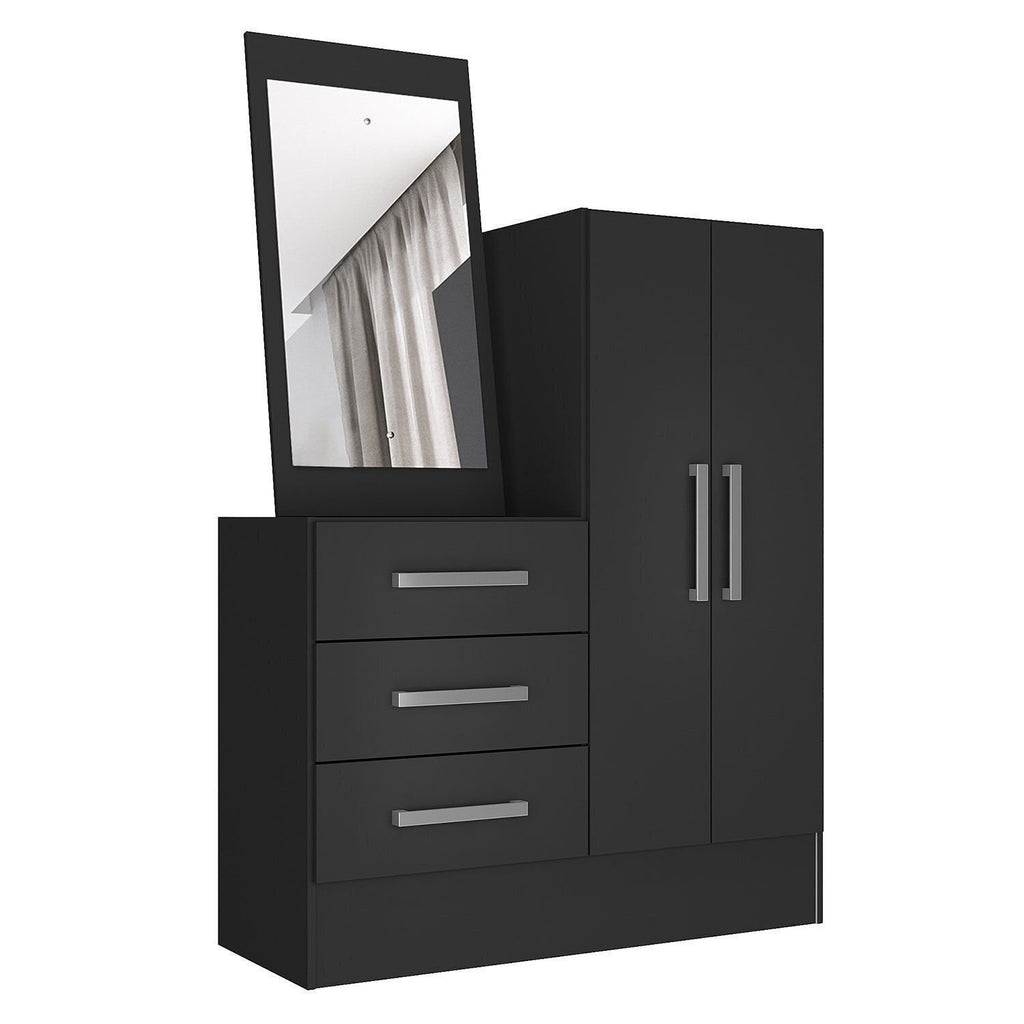 Cômoda para Quarto 3 Gavetas 2 Portas com Espelho Dunas Preto Yescasa