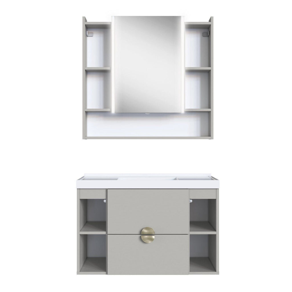 Conjunto para Banheiro Gabinete Suspenso com Cuba e Espelheira Yescasa CJ8070 80cm Bege/Arenas