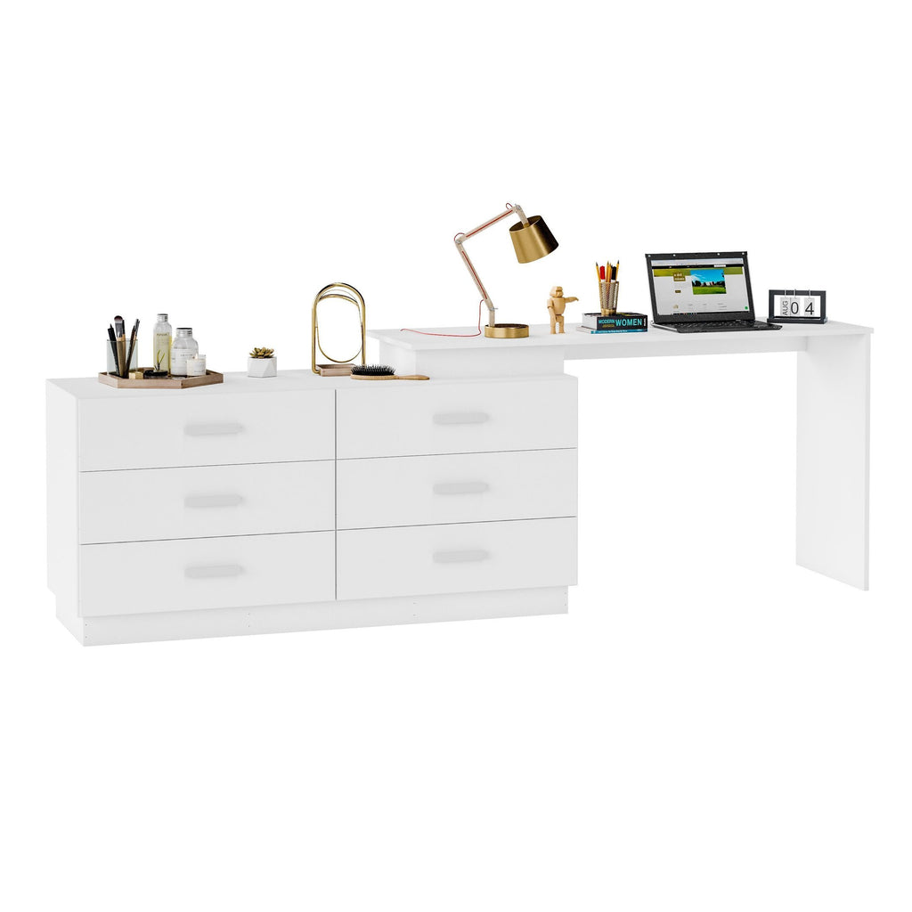 Escrivaninha Mesa Escritório em L com Cômoda Leonie 6 Gavetas 138cm Yescasa