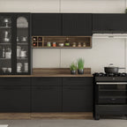 Cozinha Modulada em Aço 5 Peças 8 Portas 3 Gavetas Cristaleira com Rodapé PVC Exclusive Itatiaia Preto/Grafite
