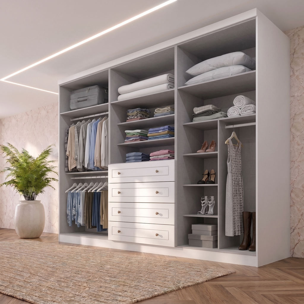 Guarda-Roupa Casal 6 Portas 4 Gavetas Nova York Espresso Móveis Branco