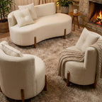 Conjunto Sala de Estar 2 Poltronas e Sofá Curvo Orgânico Boucle MD Montanaris Decor
