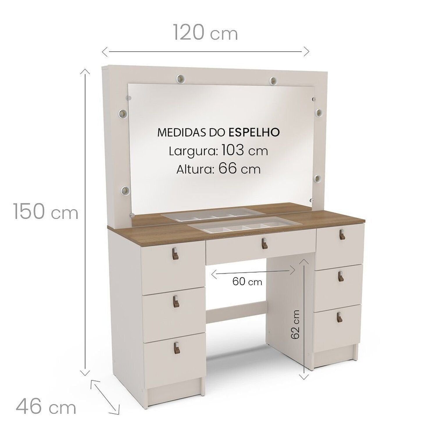 Penteadeira Camarim com Espelho França Yescasa Bege/Off White/Freijó
