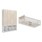 Conjunto com Cama Solteiro Giulia Rattan e Guarda Roupa Curió Casatema MadeiraOriginals Branco/Marrom