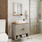 Conjunto de Banheiro Deli 2 Portas com Cuba Oxford e Espelheira Loja DoceLar Branco Carrara/Nature