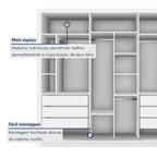 Guarda-Roupa Casal 3 Portas 6 Gavetas com Espelho Premium Lux Yescasa MDP Branco 242cm