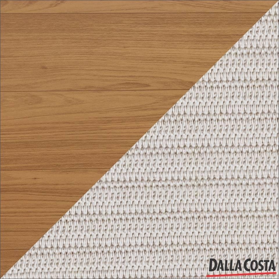 Conjunto de Jantar Mesa Redonda MDF 4 Cadeiras Tela Palha Freijó Off White Cesare Claro Dalla Costa
