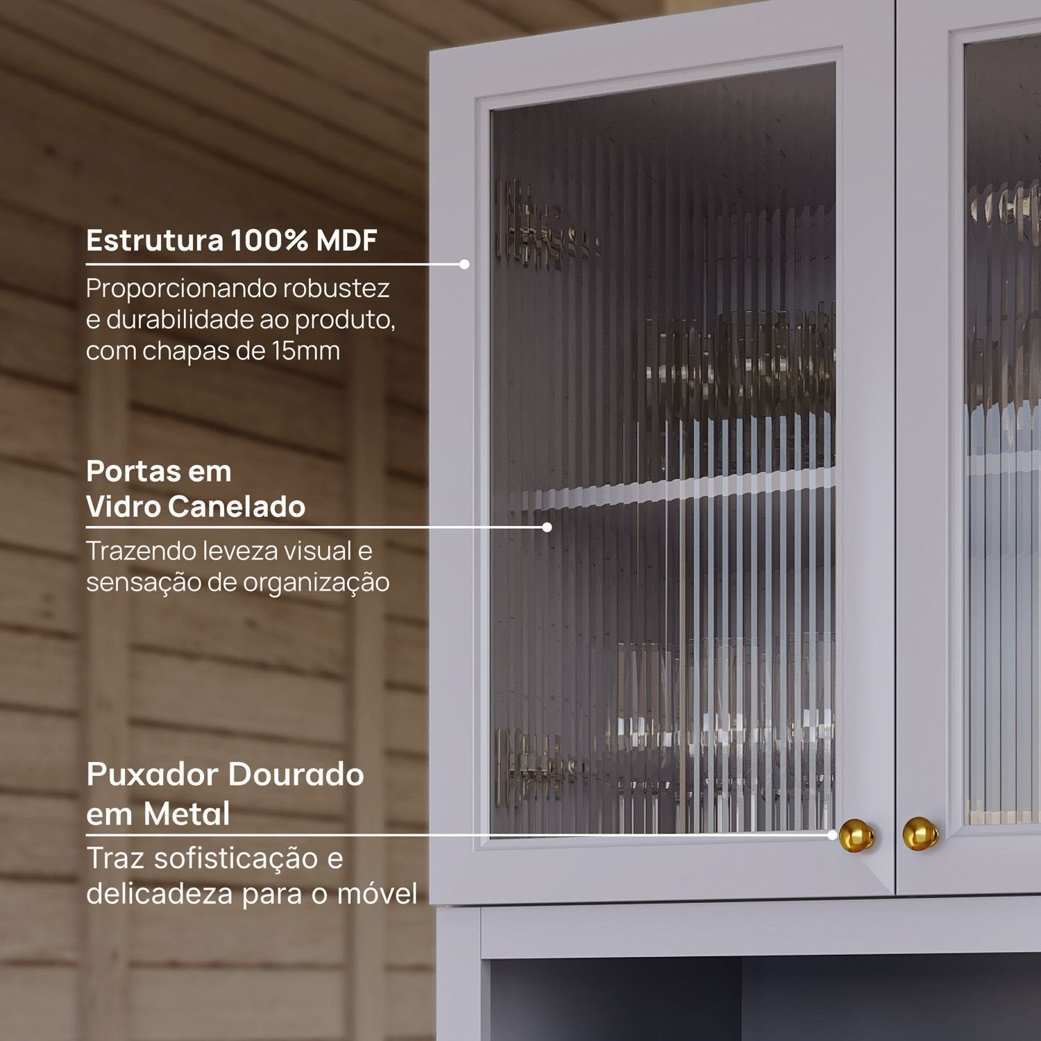 Armário Aéreo Cristaleira 2 Portas Marselha CabeCasa MadeiraOriginals Azul/Sereno