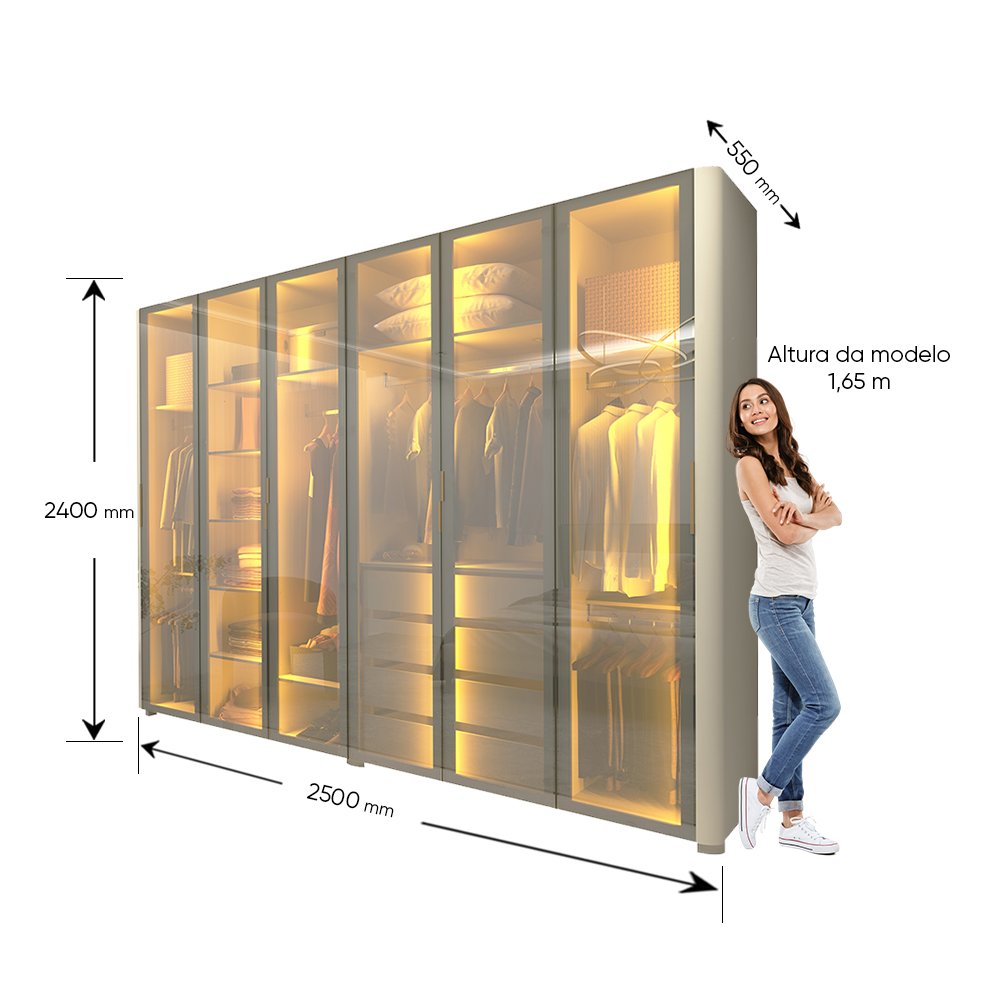 Guarda-Roupa Casal 6 Portas 4 Gavetas Innova Gelius Móveis 100% MDF Branco/Off White