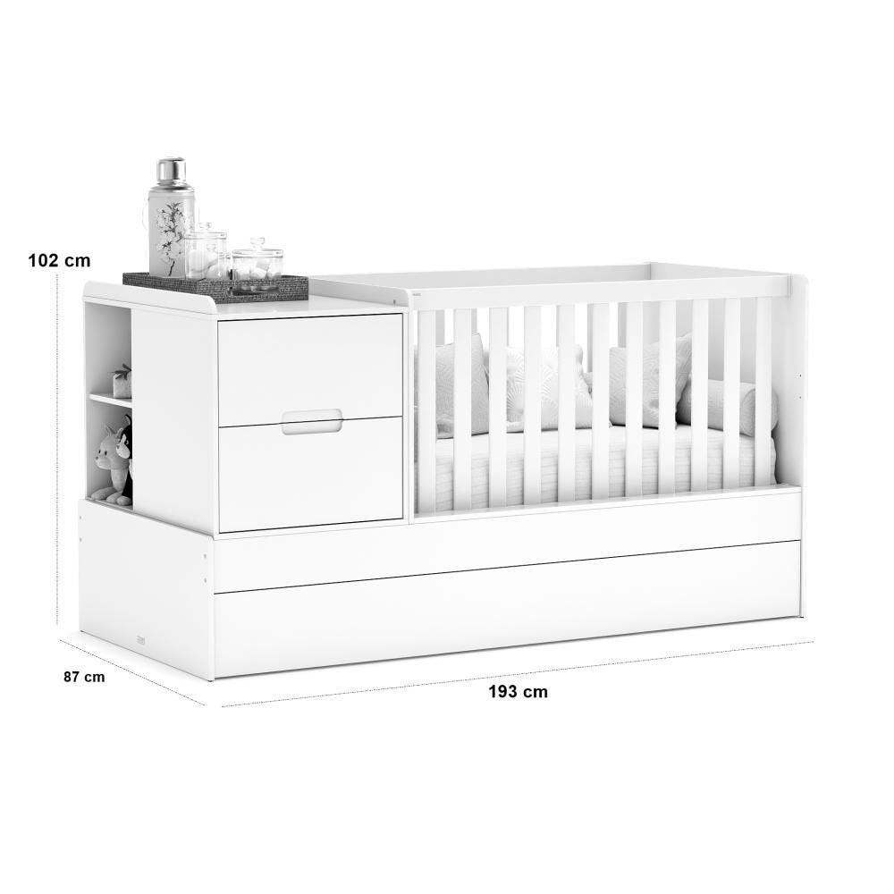 Berço Laqueado 100% MDF Formare com Gavetas e Nicho Off White/Freijó 61510 Matic