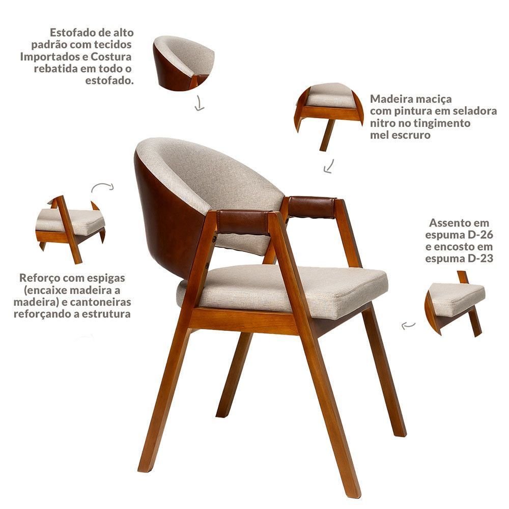 Kit 4 Cadeiras Sala de Jantar Premium com Braço Madeira Maciça Movellu Home