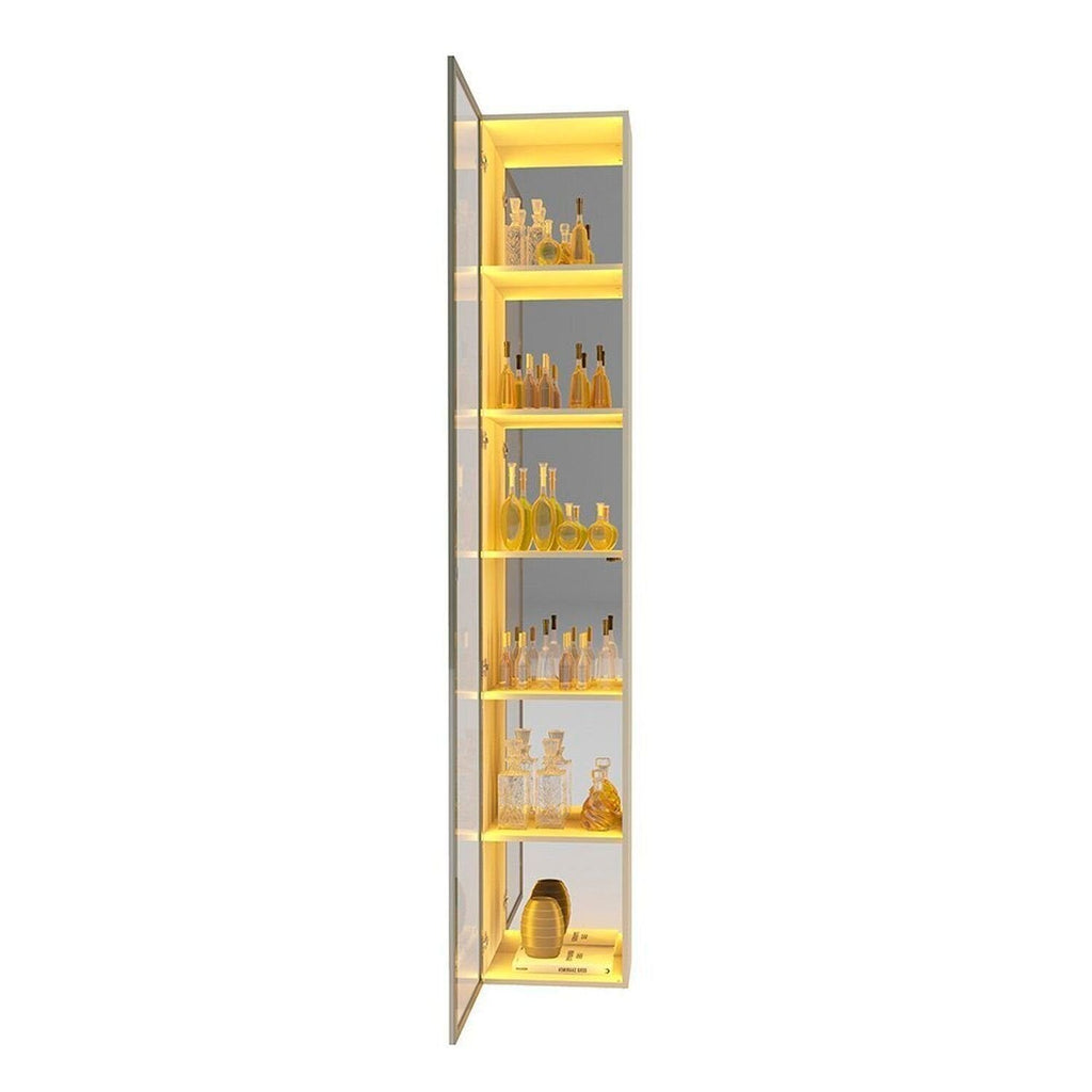Cristaleira 1 Porta Reflecta com Fita LED e Espelho 100% MDF Luminare Gelius Móveis Bege/Off White