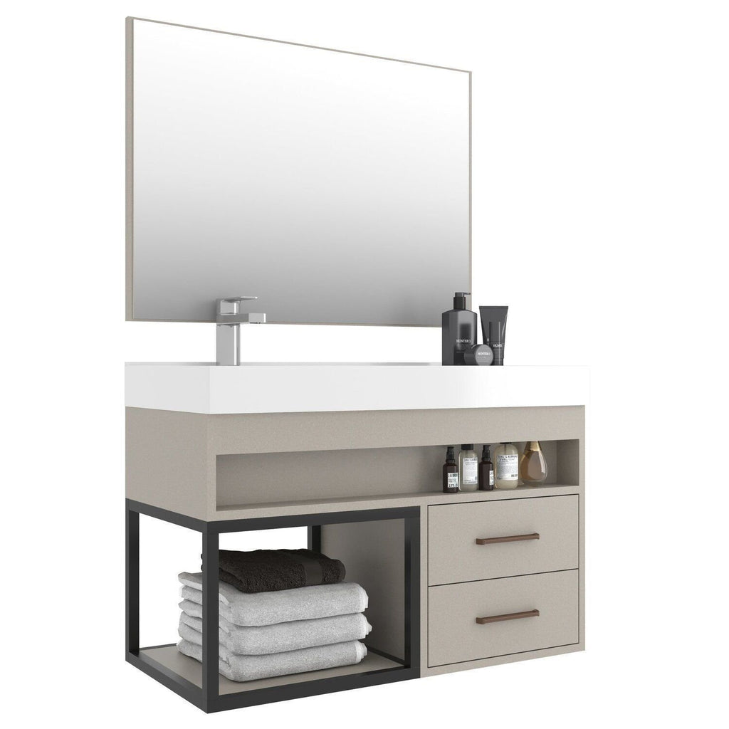 Conjunto Gabinete para Banheiro com Espelheira New 80 Belizze 80cm Bege/Nude